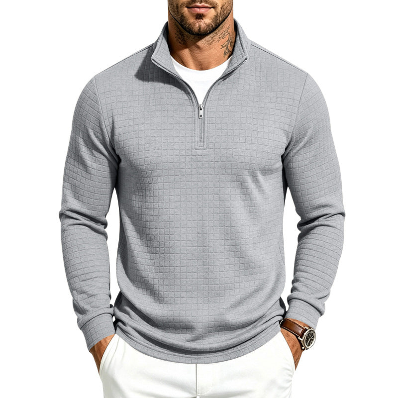 Herren Slim-Fit Pullover mit halbem Reißverschluss und geprägter Quadratstruktur Drune