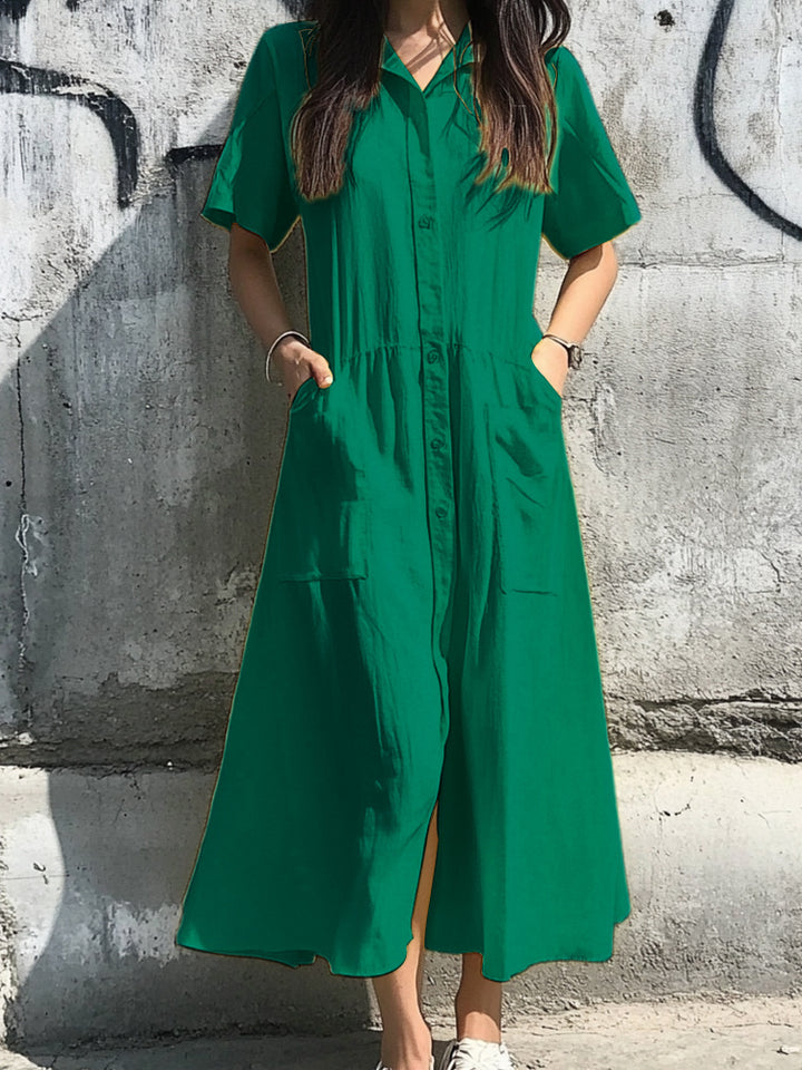 Damen Midi-Kleid mit Knopfleiste und praktischen Taschen Drune