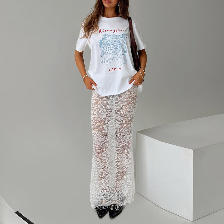 Damen Spitzen Saum Rock Drune