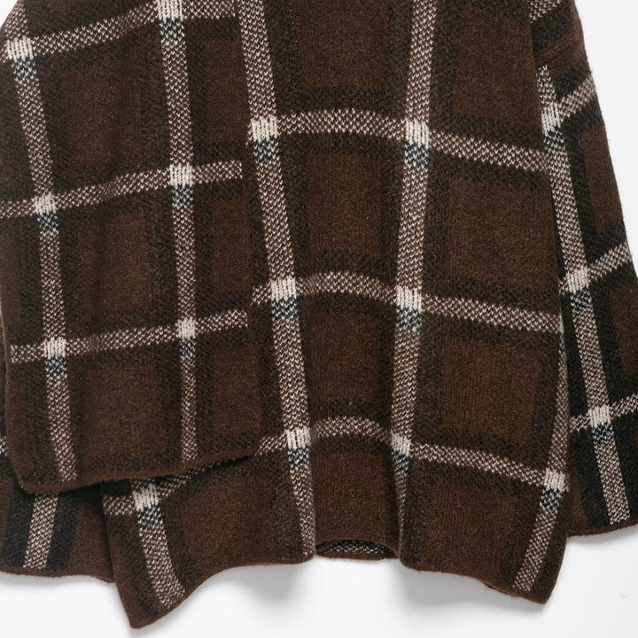 Damen eleganter Oversized Cardigan mit Karomuster und praktischen Taschen Drune
