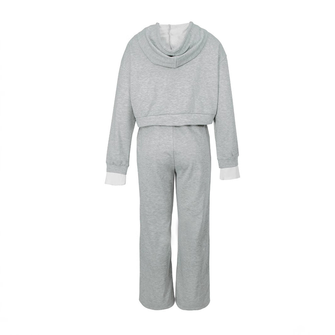 Damen nan kurzes Hoodie- und weite Jogger-Set aus weichem Baumwollmix Drune