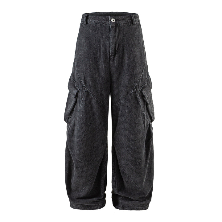 Damen Weite Cargo-Jeanshose mit hoher Taille, markanten Teilnähten und dekorativen Taschen Drune