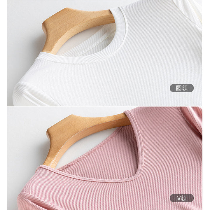 Damen Langarm-Feinrippshirt aus weichem Modal-Baumwollmix mit Rundhalsausschnitt Drune