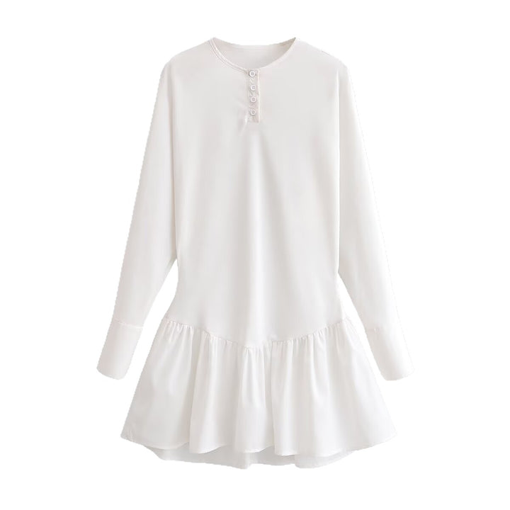 Damen Lockeres Longsleeve Tunika-Kleid mit Henley-Knopfleiste und Stufenrock Drune