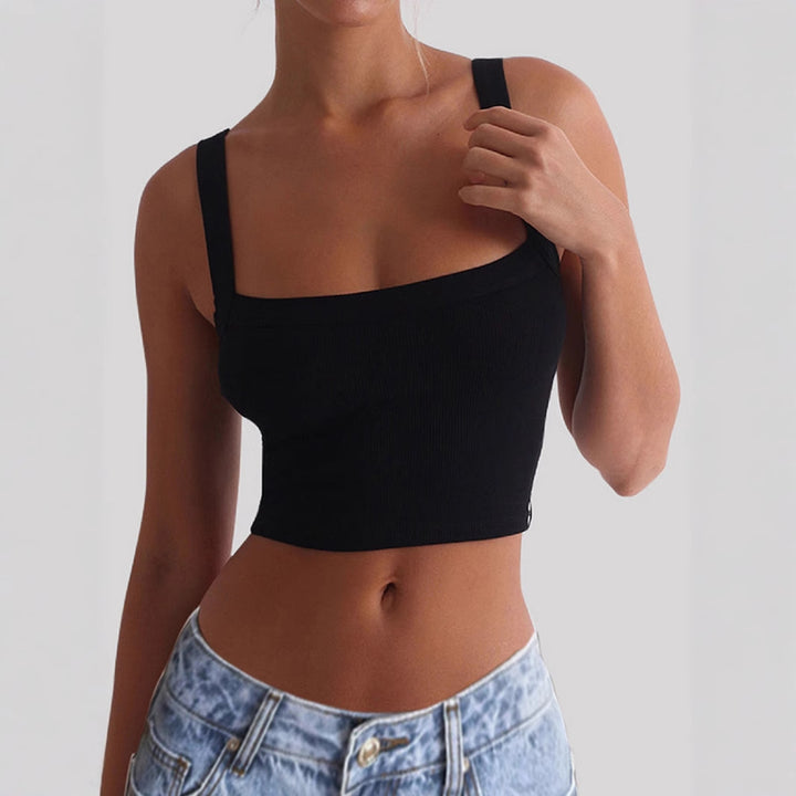 Damen figurbetontes Crop-Top mit breiten Trägern und Rippstruktur Drune