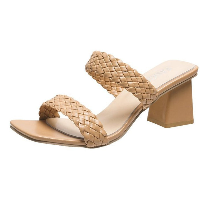 Damen Sandaletten mit geflochtenen Riemen und elegantem Blockabsatz Drune