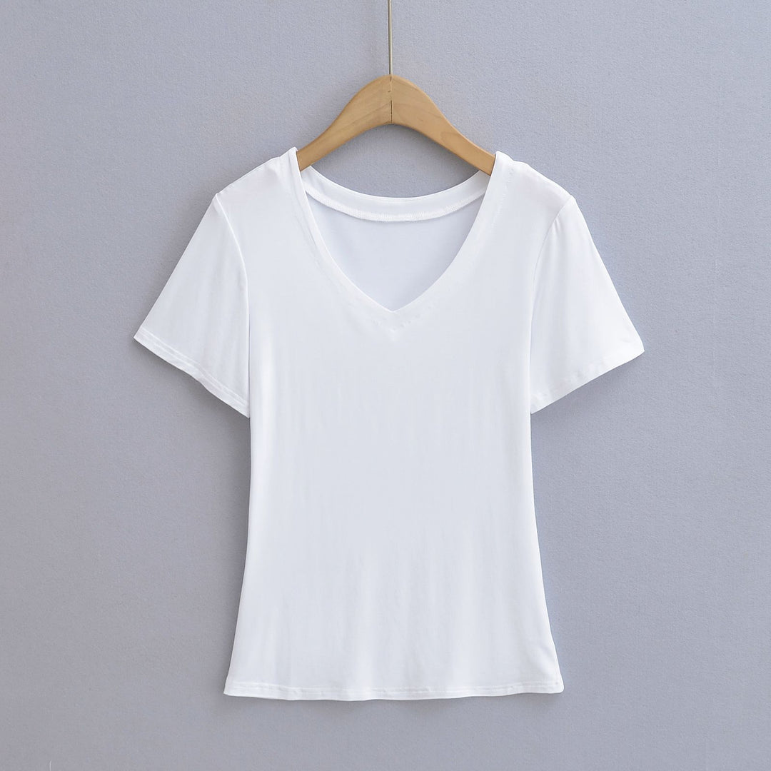 Damen V-Ausschnitt T-Shirt aus atmungsaktiver Baumwollmischung mit lässigem Schnitt Drune