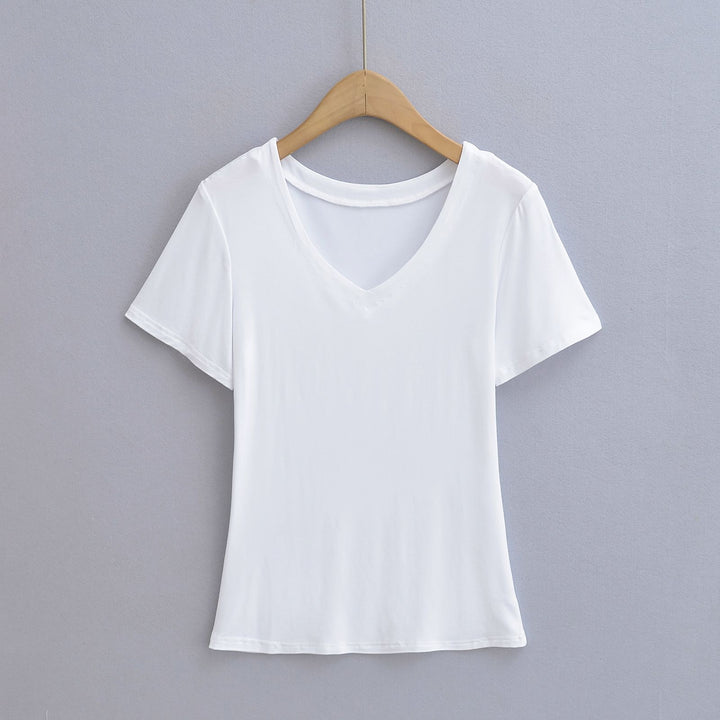Damen V-Ausschnitt T-Shirt aus atmungsaktiver Baumwollmischung mit lässigem Schnitt Drune