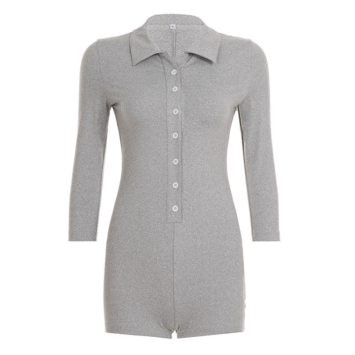 Damen Jumpsuit mit elegantem Kragen und modischen Knopfdetails Drune
