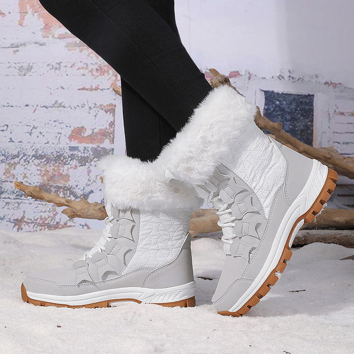 Damen Gefütterte Winterstiefel mit Kunstfellkragen, wasserabweisender Oberfläche und griffiger Profilsohle Drune