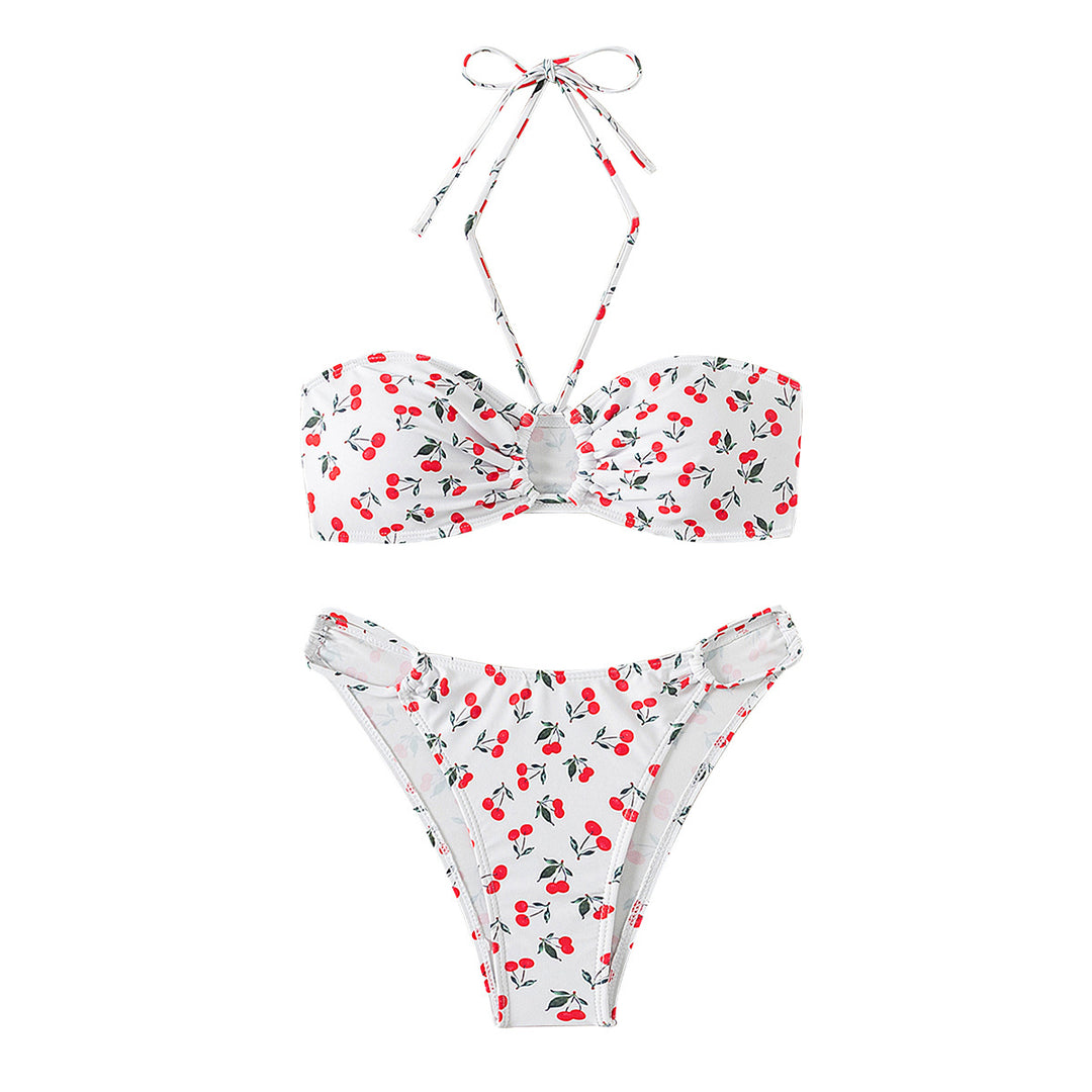 Damen Bandeau-Bikini-Set mit verspieltem Kirschmuster Drune