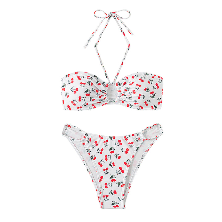 Damen Bandeau-Bikini-Set mit verspieltem Kirschmuster Drune