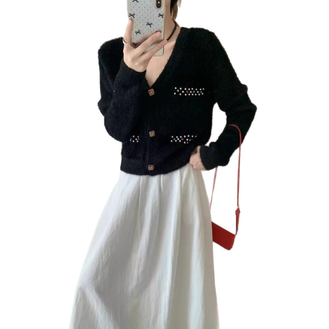 Damen Verspielter V-Ausschnitt Cardigan mit Perlen Drune