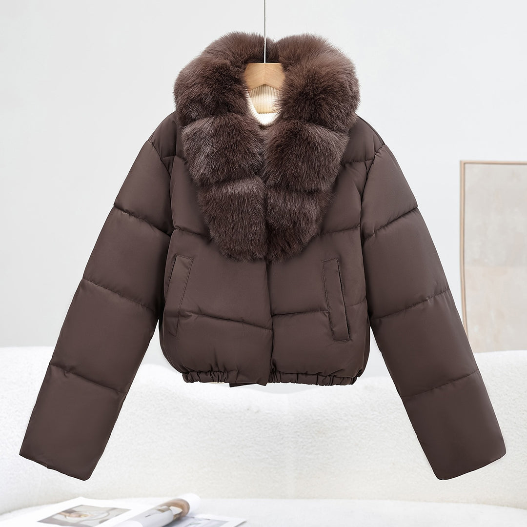 Damen Kurz‑Pufferjacke im Boxy‑Cut mit voluminösem Fellkragen und elastischem Saum Drune