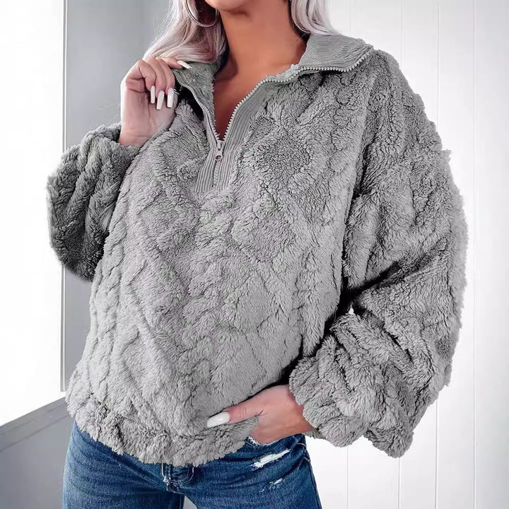 Damen Kuscheliger Fleece-Pullover mit Stehkragen und Reißverschluss Drune