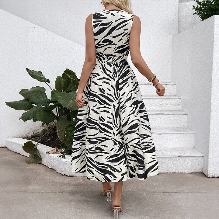 Damen Maxikleid mit voluminösem Rock und modischem Zebramuster Drune