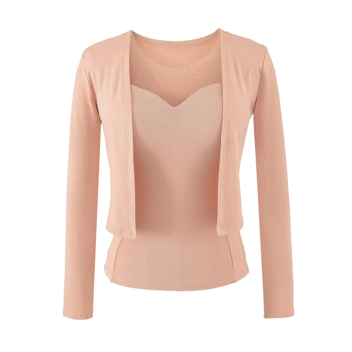 Damen Zweiteiliges Feinstrick-Top-Set mit Mesh-Einsatz und offenem Cardigan Drune