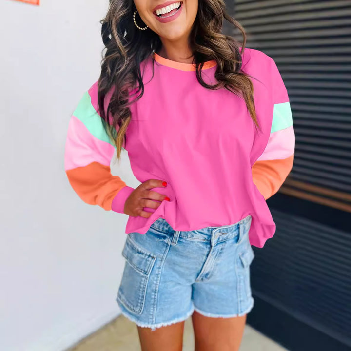 Damen lässiger Sweatshirt mit kontrastierenden Ärmeln Drune