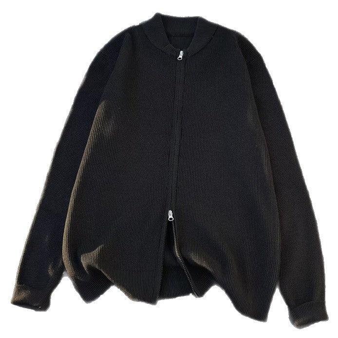Unisex Oversize-Zopfmuster-Halbzip-Pullover mit extra hohem Rippkragen und schwerer Baumwollmischung Drune