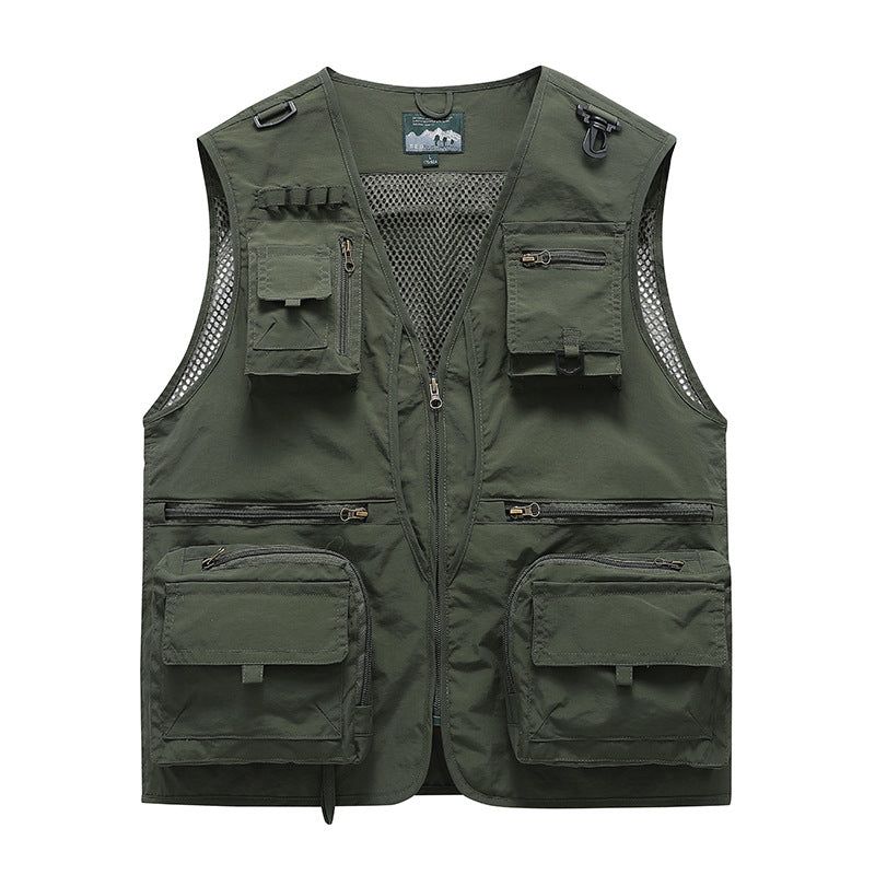 Unisex multifunktionale Utility-Weste mit zahlreichen Taschen, D‑Ringen und atmungsaktivem Mesh Drune