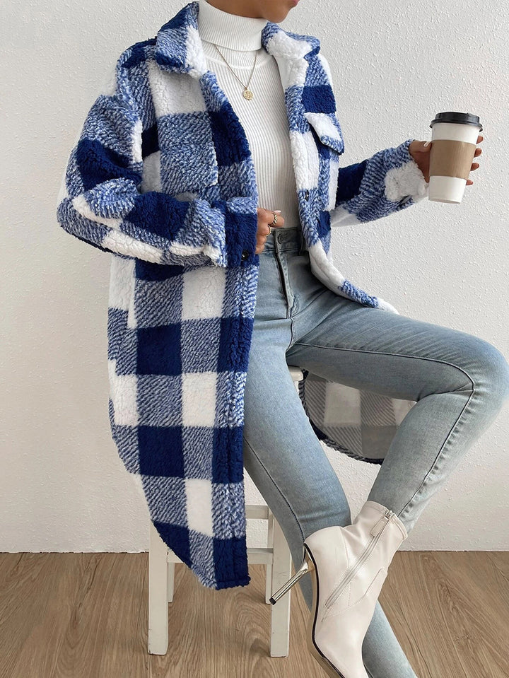 Damen Kuscheljacke aus weichem Plüsch mit kariertem Design Drune