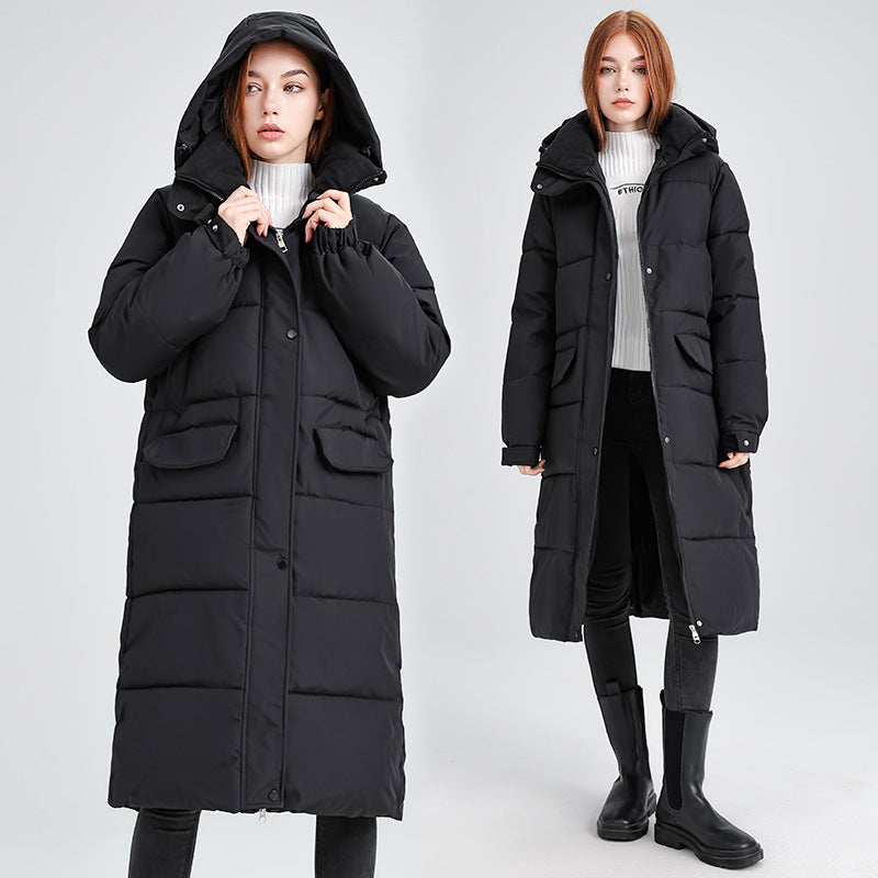 Damen Lange isolierte Winterjacke mit Kapuze und einzippbarem Kragen Drune
