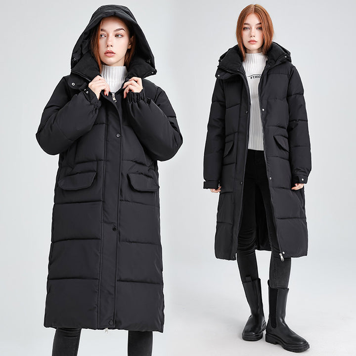 Damen Lange isolierte Winterjacke mit Kapuze und einzippbarem Kragen Drune