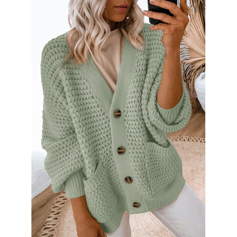 Damen Strickjacke mit dicker Textur und Knopfdetails Drune