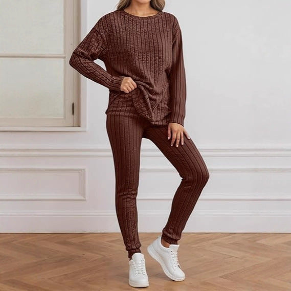 Damen gemütliches Strickensemble mit Rippenstruktur Drune