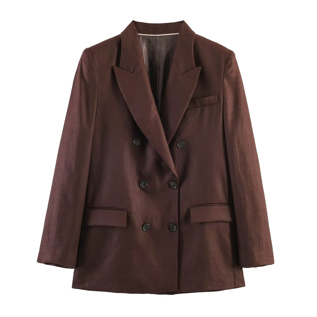 Damen Doppelreihiger Blazer mit gerade geschnittener Anzughose Drune