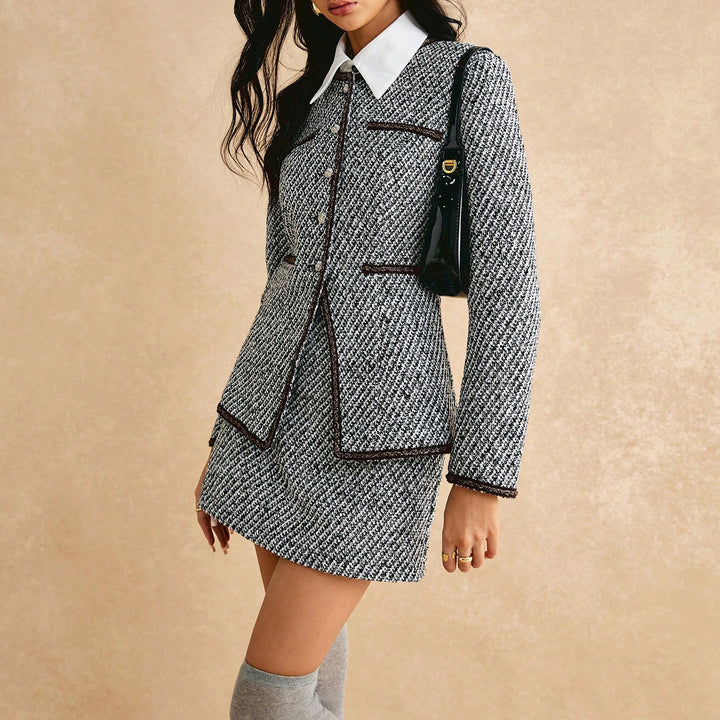 Damen Modische Tweedjacke mit Rock Drune