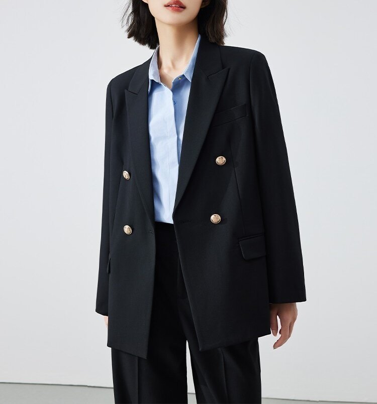 Damen Doppelreiher Blazer mit glänzenden Knöpfen Drune