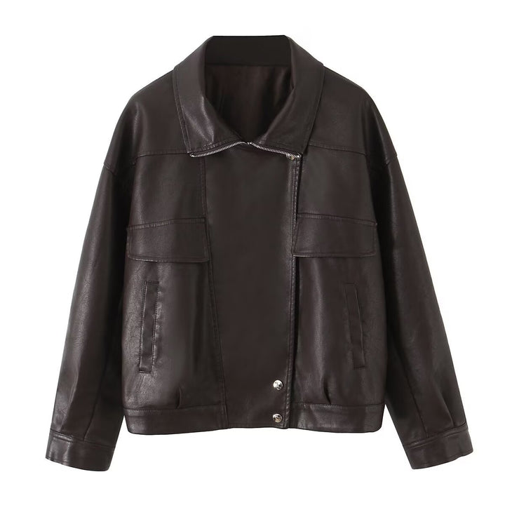 Damen Kunstlederjacke mit modernem Design und praktischen Taschen Drune