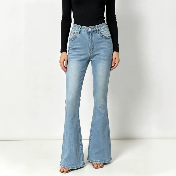 Damen nan hochgeschnittene Jeans mit schmaler Hüftpartie und weitem Schlag mit elastischem Bund Drune