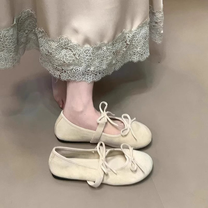 Damen Ballerinas aus weichem Wildleder mit zartem Schleifenverzierung Drune
