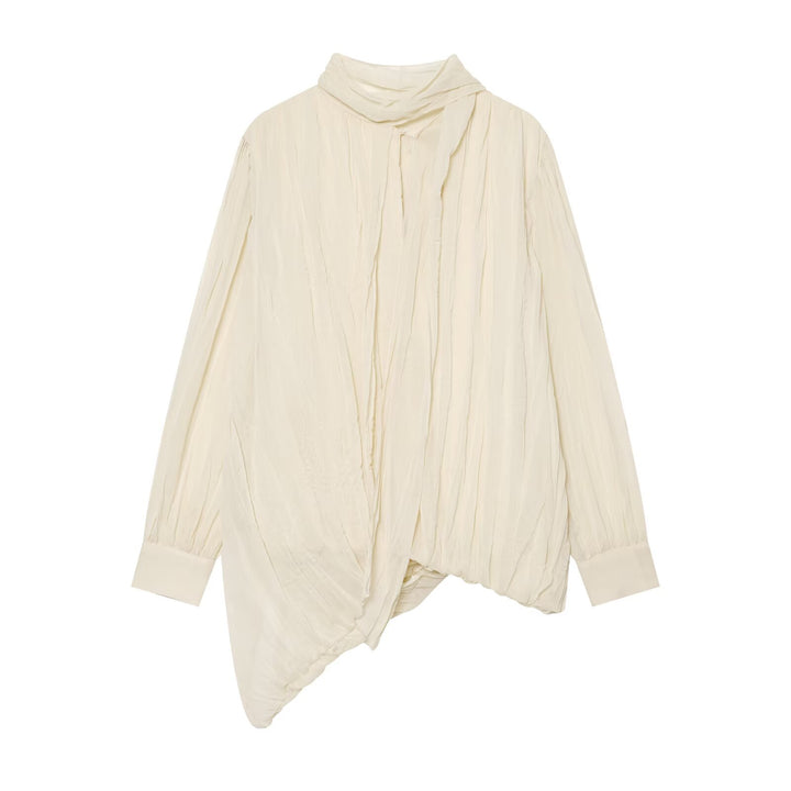 Damen Geraffte Crinkle-Bluse mit Schlauchkragen, Ballonärmeln und gedrehtem Saum Drune