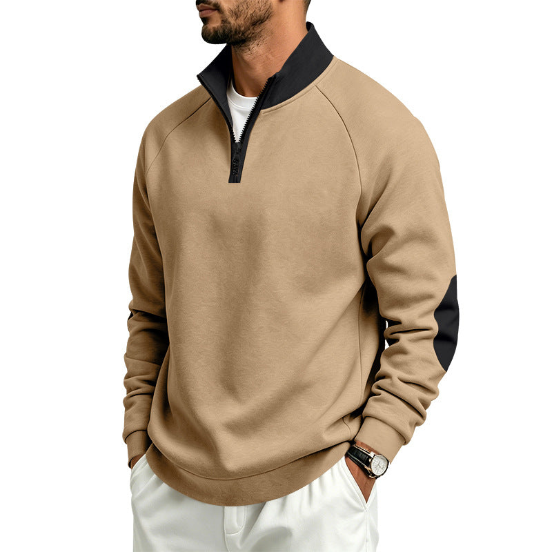 Herren Halbzip-Pullover mit Stehkragen und Ellbogen-Patches Drune