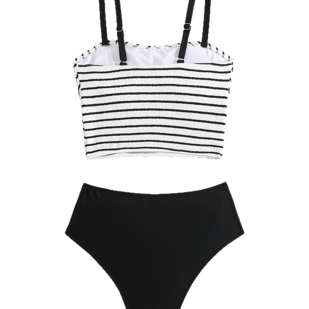 Damen Hochtailliertes Bikini-Set mit gestreiftem Oberteil Drune