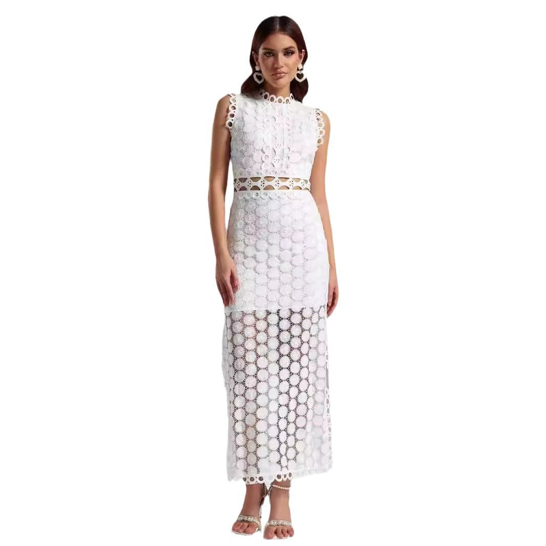 Damen Spitzen Maxikleid mit dekorativen Ausschnitten und elegantem Ansatz Drune