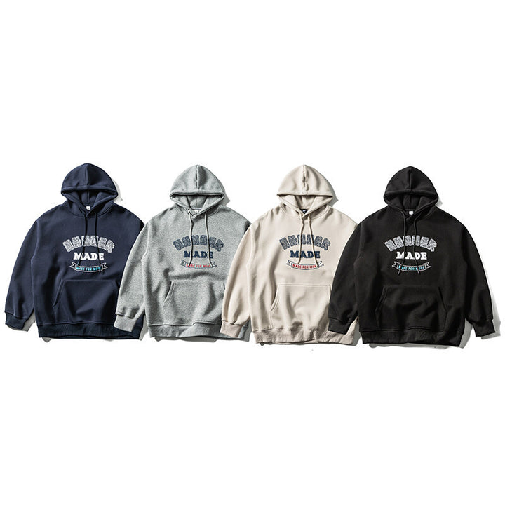 Unisex Kapuzenpullover im Oversize-College-Look mit Kängurutasche Drune