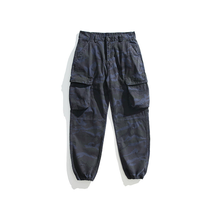 Herren Taktische Cargo-Joggerhose mit elastischem Knöchelabschluss, Mehrfachklapptaschen und Tarnmuster Drune