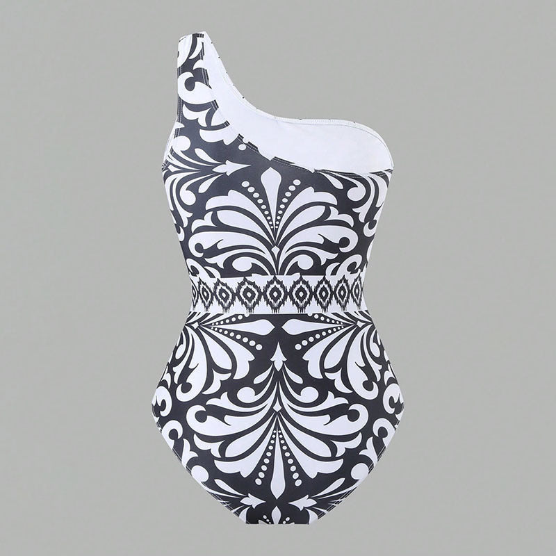 Damen Einteiler Badeanzug mit elegantem asymmetrischen Design und passender Hose Drune