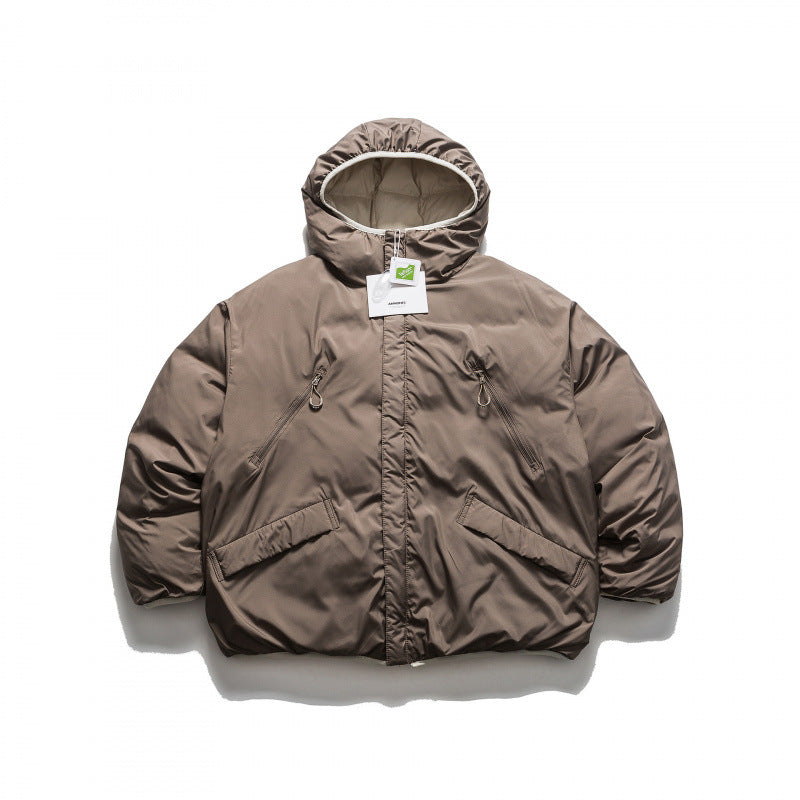 Unisex Kurze Boxy‑Pufferjacke mit voluminöser Kapuze, verdeckter Frontblende und Reißverschlusstaschen Drune