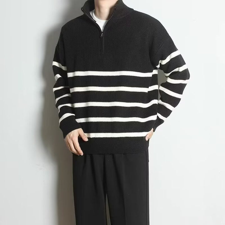 Herren Grobstrickpullover mit Zipper und Streifen Drune