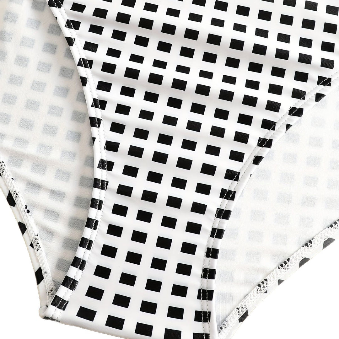 Damen Badeanzug-Set mit Rüschendetails und elegantem Karomuster Drune