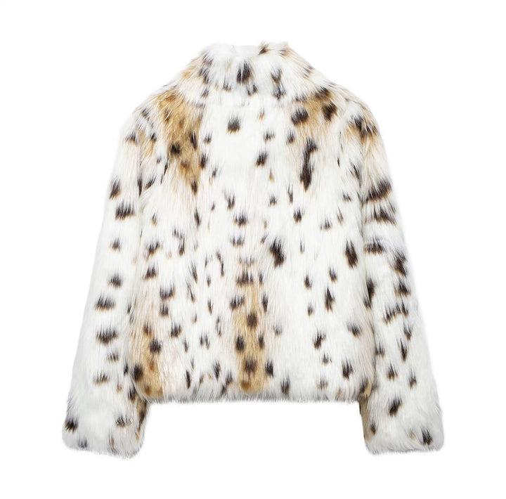 Damen Kurzjacke aus luxuriösem Kunstpelz mit gefleckter Felloptik und gerader Silhouette Drune