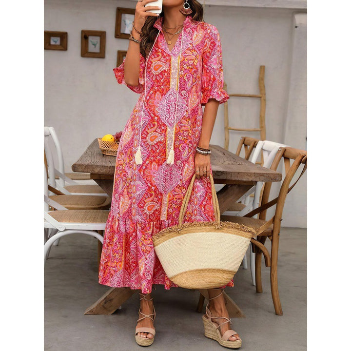 Damen Maxikleid im Boho-Stil mit Rüschendetails Drune