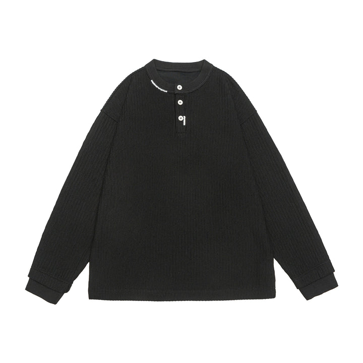 Unisex Gerippter Henley-Pullover mit Knopfleiste Oversize-Schnitt Drune