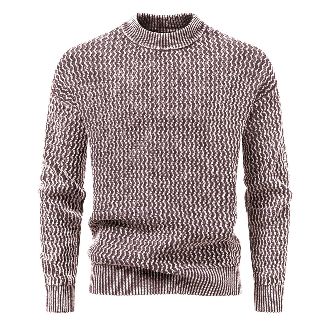 Herren Strukturierter Feinstrick-Pullover mit Stehkragen und Zickzackmuster Drune