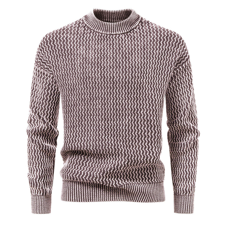 Herren Strukturierter Feinstrick-Pullover mit Stehkragen und Zickzackmuster Drune